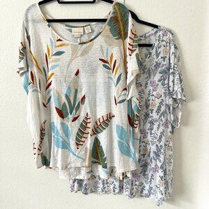 LOT of 2 Sz 3X 100% Linen‎ Floral Tees Cynthia Rowley Rachel Ashwell Beachy Boho